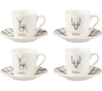 Manahee Design | Boîte 4 tasses à café + soucoupes céramique blanc/brun | 6 cm hauteur | 11,2 cm largeur