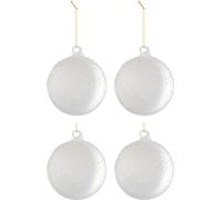 Manahee Design | Boîte de 4 boules de Noël en verre | Couleur : Blanc/Givré Or | Dimensions : 10 x 10 x 10 cm