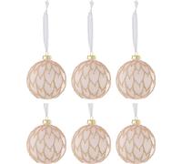 Manahee Design | Boîte de 6 Boules de Noël en Verre en Forme de Cœur | Rose Givré | 8x8x8 cm