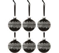 Manahee Design | Boîte de 6 Boules de Noël en Verre Noir Mat avec Lignes Diamant Small | 8 cm x 8 cm x 8 cm