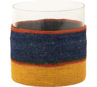 Manahee Design | Bougeoir Rond en Verre et Herbe de Mer Bleu Foncé/Jaune | Multi-couleur | 20x20x20 cm