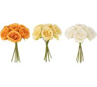 Manahee Design | Bouquet de 7 roses en plastique | Orange, Blanc, Jaune | 25,5x18x18 cm