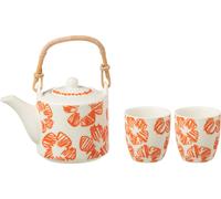Manahee Design | Céramique Orange | Set 3 Théière à Motif Fleurs | 12 cm x 16 cm x 11,5 cm
