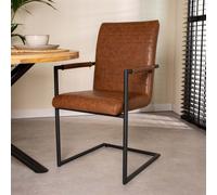 Manahee Design | Chaise de salle à manger industrielle Bras en cuir synthétique cognac avec accoudoirs | Cognac | 57 x 54 x 97 cm