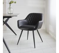 Manahee Design | Chaise de Salle à Manger Industrielle Cara Noire | Cuir Synthétique | 60x62x83 cm | Avec Accoudoirs | Motif Quadrillé