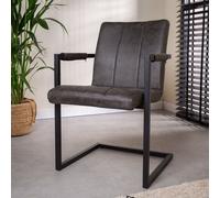 Manahee Design | Chaise de Salle à Manger Industrielle Jackson Microfibre Anthracite 61x54x85 cm | Assise Tissu | Accoudoirs | Pieds Métal Noir