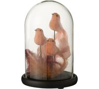 Manahee Design | Cloche en Verre Rouge avec Trois Oiseaux et Plumes | 26 cm x 17,5 cm x 17,5 cm
