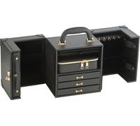 Manahee Design | Coffret à bijoux en bois noir avec poignée en cuir synthétique | 29,5x18,5x22 cm