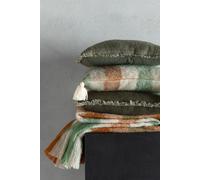 Manahee Design | Coussin Bords Effilochés Polyester/Coton Vert Foncé 45x45x12 cm | Housse amovible