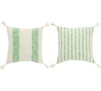 Manahee Design | Coussin Carré Coton/Polyester Lin Blanc/Vert | 45 x 45 x 15 cm