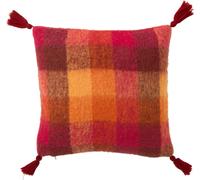 Manahee Design | Coussin Carreaux & Pompons Acrylique Orange/Bordeaux | 45 cm x 45 cm x 10 cm