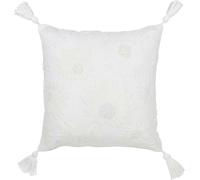 Manahee Design | Coussin Fleurs et Pompons Coton Blanc | 15 cm x 45 cm x 45 cm