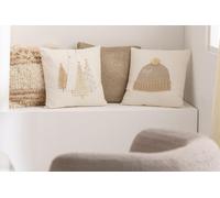 Manahee Design | Coussin motif sapins de Noël | Coton / Lin / Polyester | Blanc | 45x45x12 cm