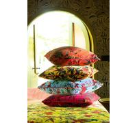 Manahee Design | Coussin oiseau/fleurs coton velours jaune | 45x45x15 cm