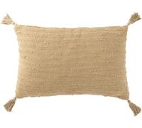Manahee Design | Coussin Rectangle Coton Lin Beige Foncé avec Pompons | 60 cm x 40 cm x 12 cm | Déhoussable