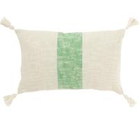 Manahee Design | Coussin rectangle rayures avec franges coton blanc/vert | 30 x 50 x 15 cm