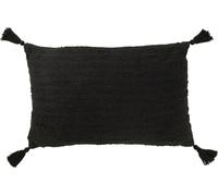 Manahee Design | Coussin Rectangulaire avec Franges | Coton Noir | 12 cm x 60 cm x 40 cm
