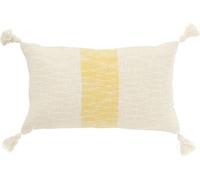 Manahee Design | Coussin rectangulaire rayé à franges | Coton / Lin / Polyester | 50 x 30 x 15 cm | Jaune