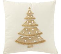 Manahee Design | Coussin sapin de Noël à franges et pompons | Coton / Lin / Polyester | Blanc | 45x45x12 cm