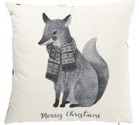 Manahee Design | Coussin Velours Renard Blanc/Noir Coton/Lin/Polyester | 45 cm x 45 cm x 13 cm