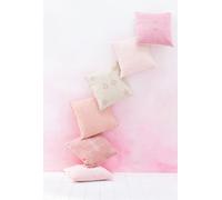 Manahee Design | Coussin Visages Abstraits Coton Rose Clair/Blanc | 45 x 45 x 15 cm