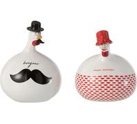 Manahee Design | Décoration Poule Céramique Blanc Noir Rouge | 21 cm x 16 cm x 15,5 cm