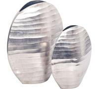 Manahee Design | Duo de Vases Décoratifs en Aluminium Argenté | Design Moderne à Motifs Ondulés | Dimensions 26x30,5x14 cm & 19x24x10 cm
