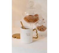 Manahee Design | Ensemble de 3 mugs de Noël en céramique blanche avec décor doré | 9,8 cm x 8,2 cm x 8,2 cm