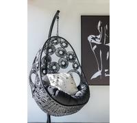 Manahee Design | Fauteuil Suspendu avec Coussins Métal/Rattan Noir | Acier Inoxydable | 197 x 113 x 103 cm