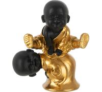Manahee Design | Figurine moine sautant en polyresine noir/or – 15 cm x 12,5 cm x 7 cm | Noir | Polyresine