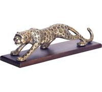 Manahee Design | Figurine Panther Aluminium Doré | Socle en Bois Massif | 63 x 17,5 x 16 cm