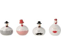 Manahee Design | Figurine Poule Céramique Blanc/Rouge/Noir | 11 cm x 7 cm x 7 cm