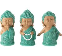 Manahee Design | Figurines Moines Résine Multicolore | 15 cm x 9 cm x 7,5 cm | Lot de 3