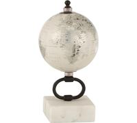 Manahee Design | Globe terrestre en pierre blanc sur pied métal argent/noir | 20 cm x 10 cm