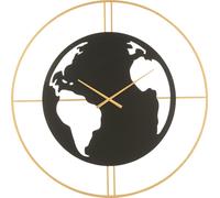 Manahee Design | Horloge carte du monde métal noir/doré grande | 90x90x4 cm | 1.5 kg