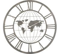 Manahee Design | Horloge Chiffres Romains Carte du Monde Métal Noir | Gris | 3,5 x 80 x 80 cm