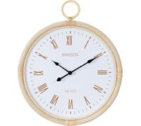 Manahee Design | Horloge murale en rotin et MDF | Naturel et blanc | 48 x 40 x 2,5 cm