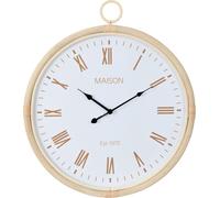 Manahee Design | Horloge murale en rotin et MDF | Naturel et blanc | 64 x 55,5 x 4,5 cm