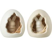 Manahee Design | Lapin dans Œuf Porcelaine Blanc/Beige Petit Lot de 2 | 7 cm x 6,5 cm x 6 cm