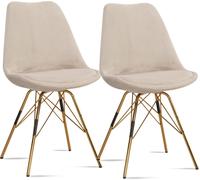 Manahee Design | Lot 2 chaises Cara tissu beige | Pieds métalliques dorés | Design scandinave moderne
