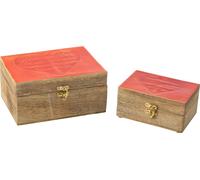 Manahee Design | Lot de 2 boîtes cœur en bois de mangue rouge | Dimensions 10x20x15 cm | Poids 0,91 kg