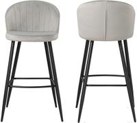 Manahee Design | Lot de 2 tabourets de bar velours gris avec dossier | Pieds noirs | 56x102,5x52,5 cm