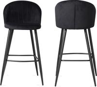 Manahee Design | Lot de 2 tabourets de bar velours noir avec dossier | Pieds noirs | 56x102,5x52,5 cm