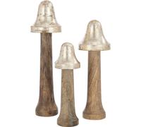 Manahee Design | Lot de 3 Champignons en Bois Fins Naturel | Or | H31 x L8 x P8 cm