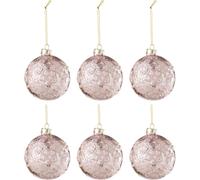 Manahee Design | Lot de 6 Boules de Noël en Verre Rose Clair à Motif Roses Paillettes | 8 x 8 x 8 cm