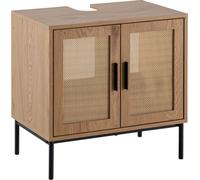Manahee Design | Meuble sous lavabo aspect chêne brun et noir 60x60x40 cm | Portes avec tissage en rotin | Robuste et fonctionnel