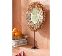 Manahee Design | Miroir sur pied rond en raphia brun | 50 cm x 41 cm x 9 cm