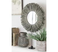 Manahee Design | Miroir sur Pied Rond Rotin/Raffia Gris | 51x41x9 cm