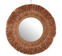 Manahee Design | Miroir Suspendu Rond en Rotin Raffia Marron | 61,5 cm x 61,5 cm x 2,5 cm