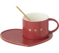 Manahee Design | Mug avec assiette et cuillère en céramique rouge | Rouge | 7,5x16x14,2 cm
